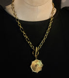 Med disc w/stones Necklace- Gold