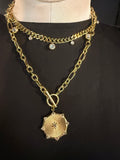 Med disc w/stones Necklace- Gold
